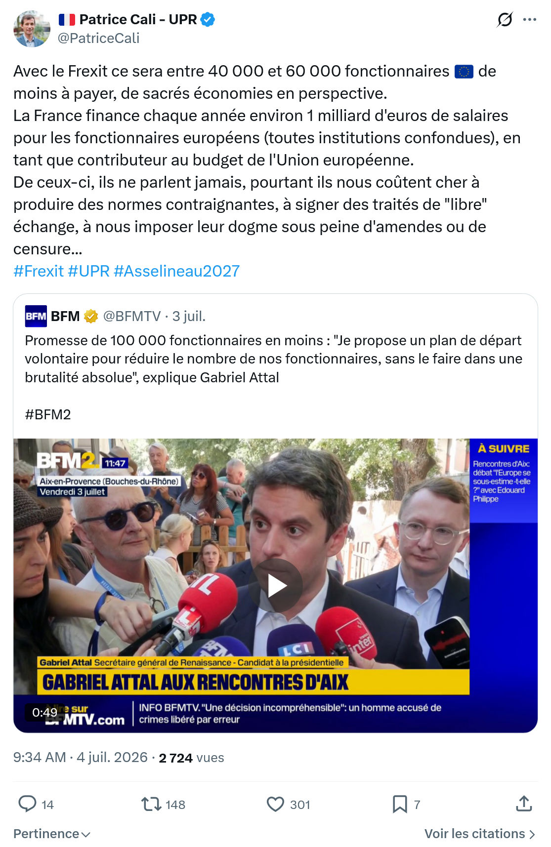 Patrice Cali: Avec le Frexit ce sera entre...