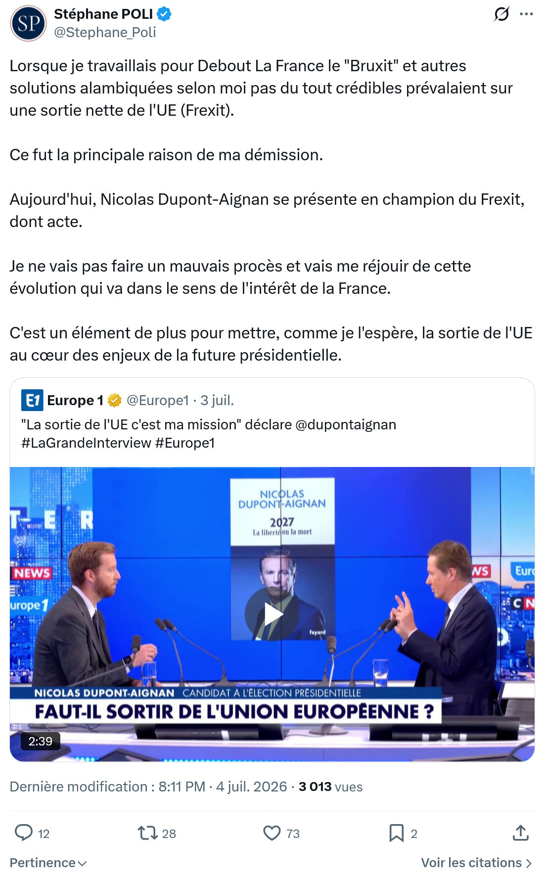 Stephane Poli: Lorsque je travaillais pour...