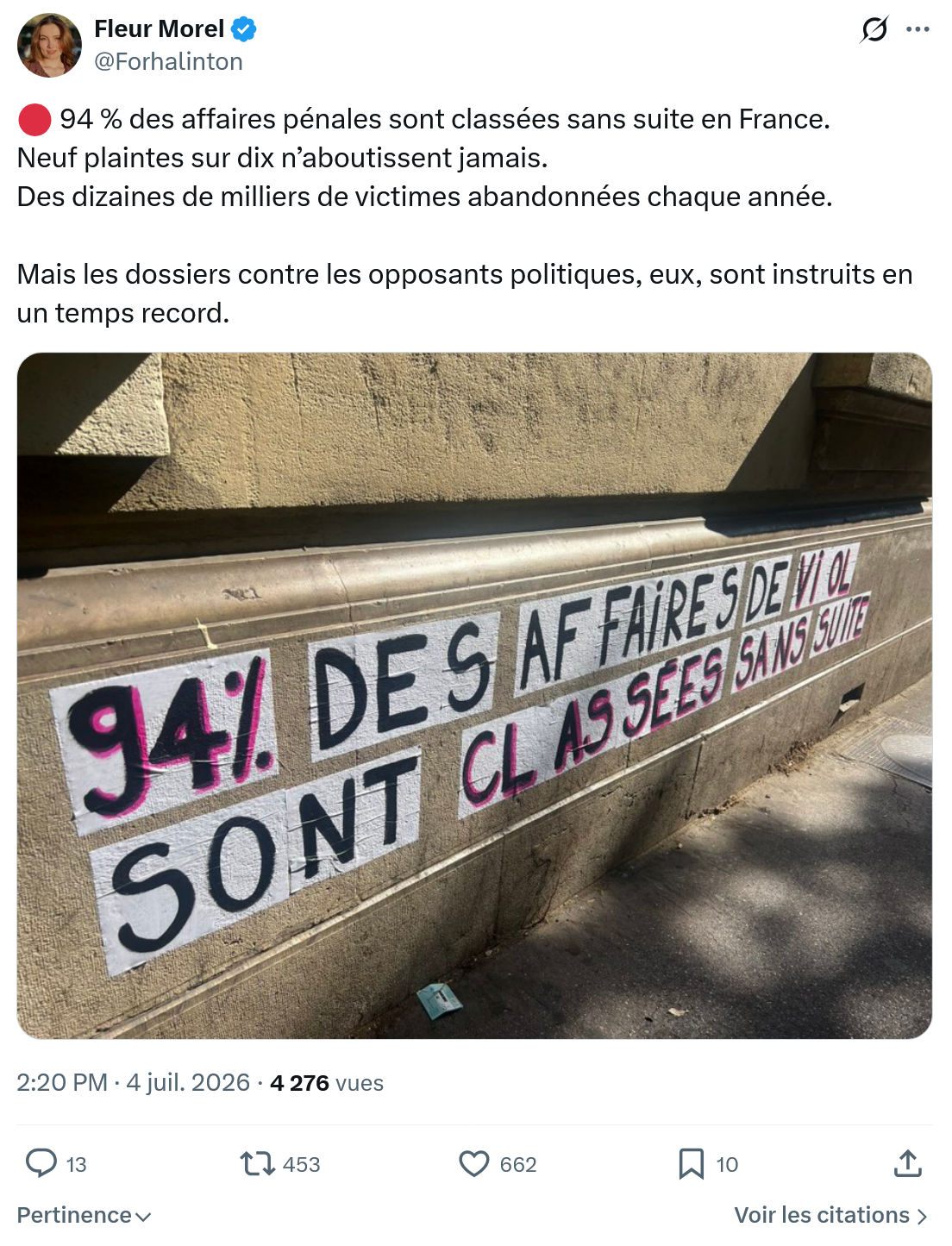 Fleur Morel: 94 % des affaires pénales...