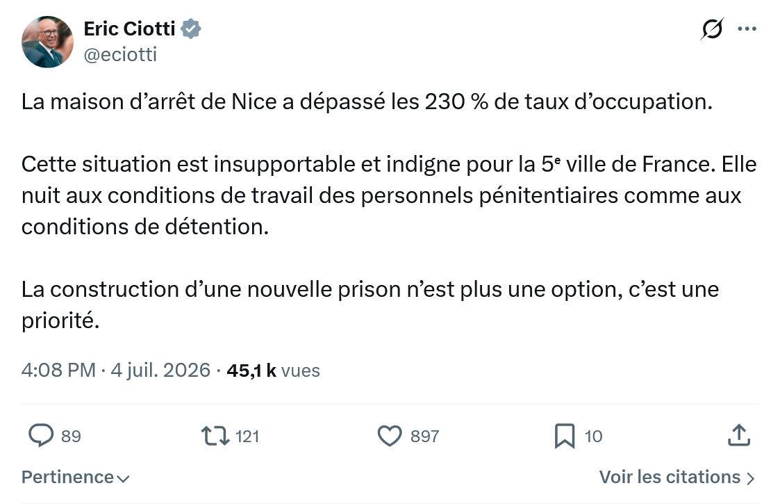 Éric Ciotti: La maison d’arrêt de Nice...