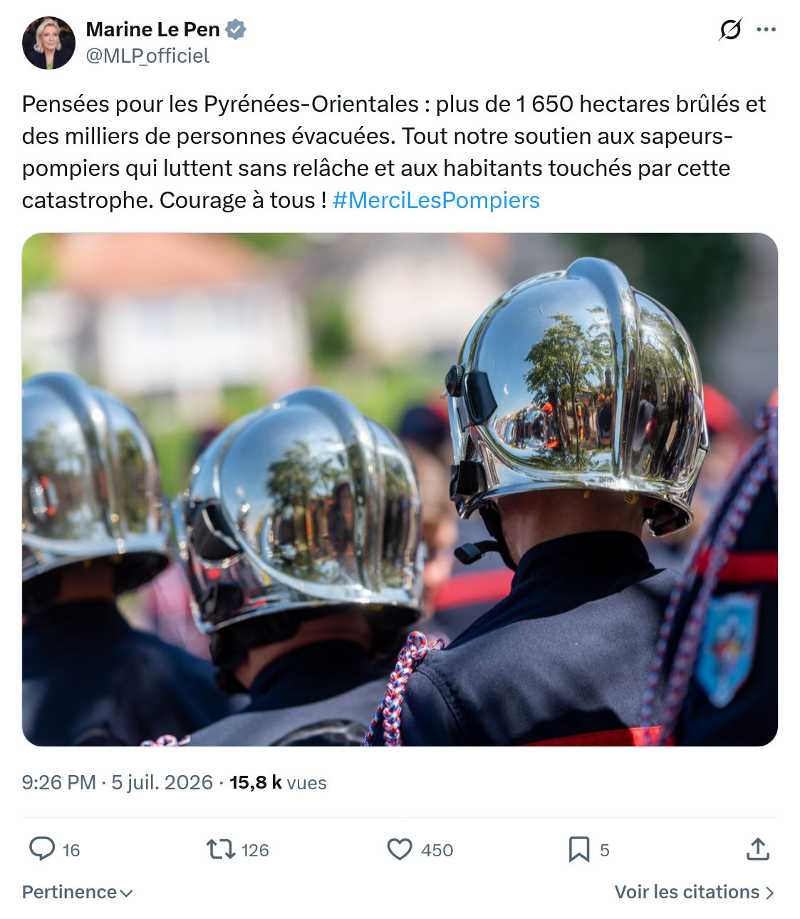 Marine Le Pen: Pensées pour les Pyrénées-Orientales...