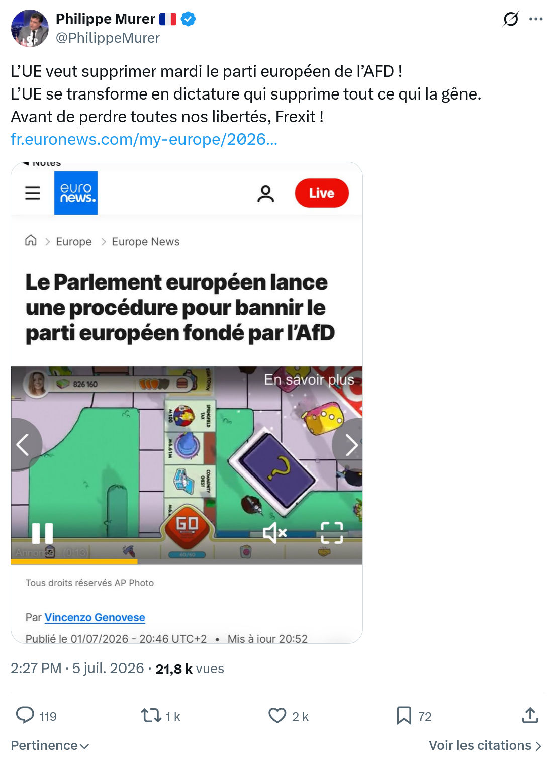 Philippe Murer: L’UE veut supprimer mardi...