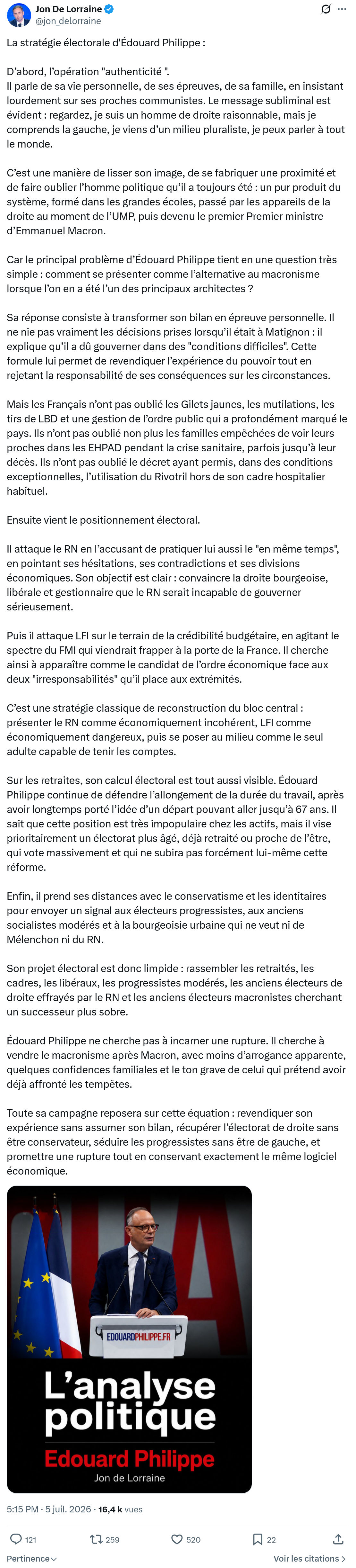 Jon De Lorraine: La stratégie électorale d'Édouard Philippe...