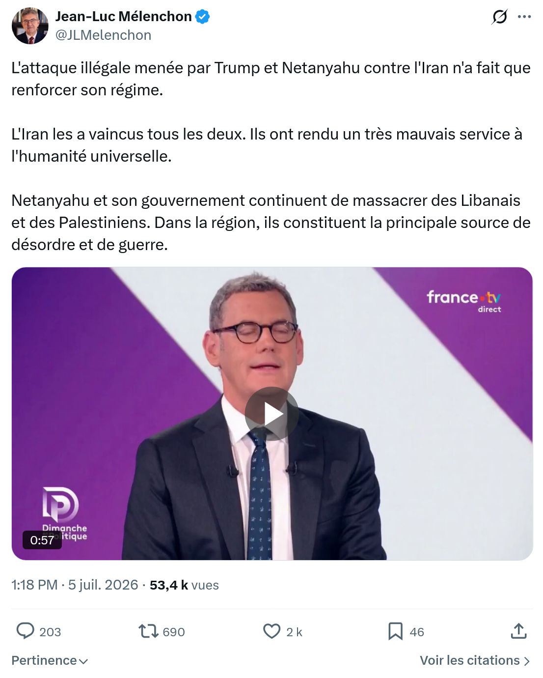 Jean-Luc Mélenchon: L'attaque illégale menée par Trump...