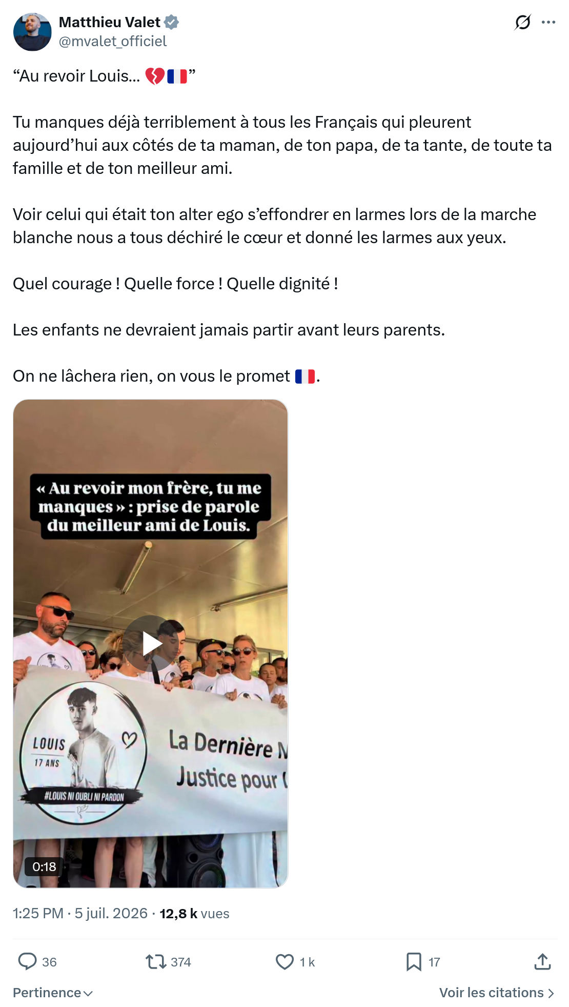 Matthieu Valet: Au revoir Louis…
