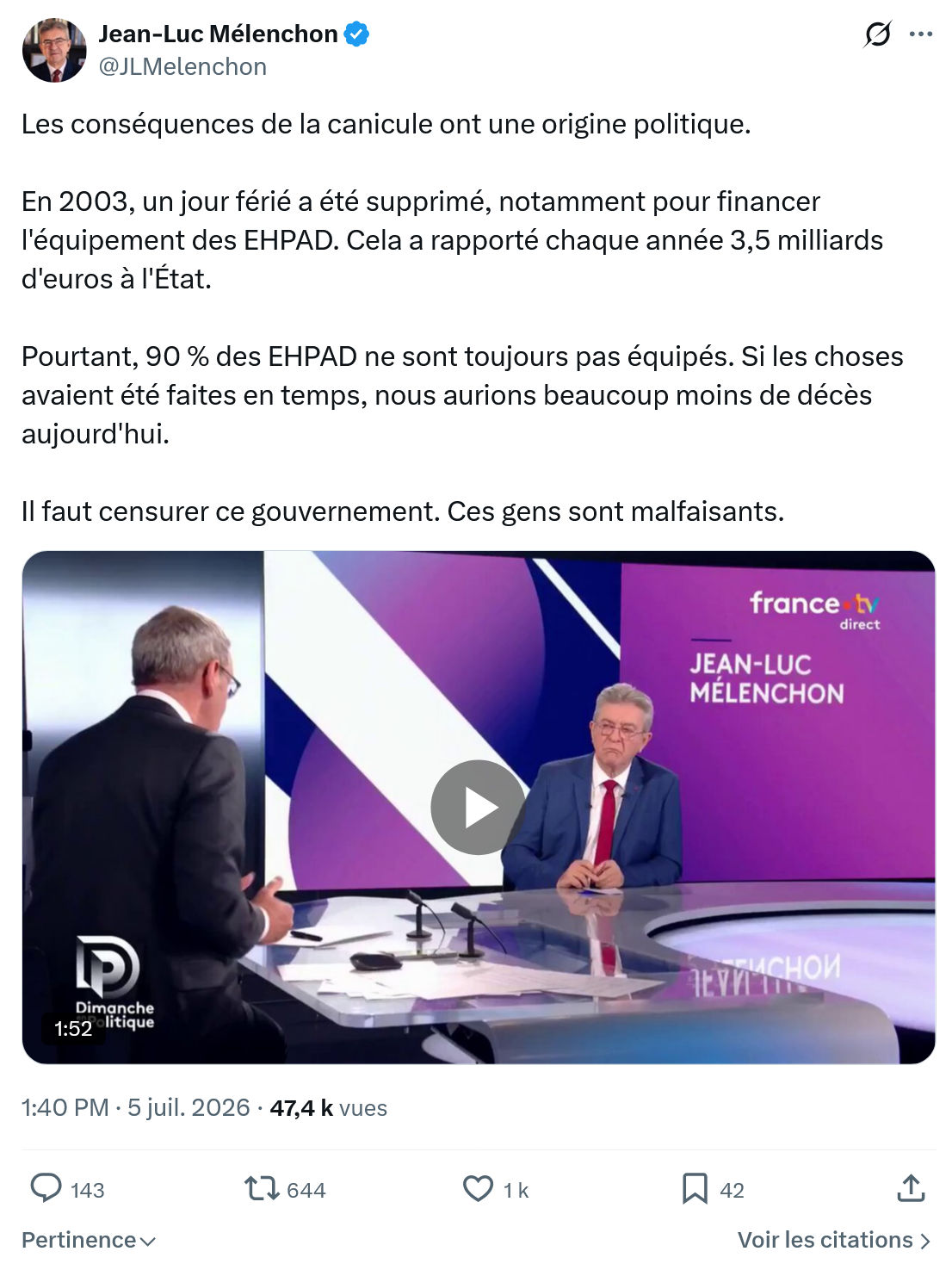 Jean-Luc Mélenchon: Les conséquences de la canicule...
