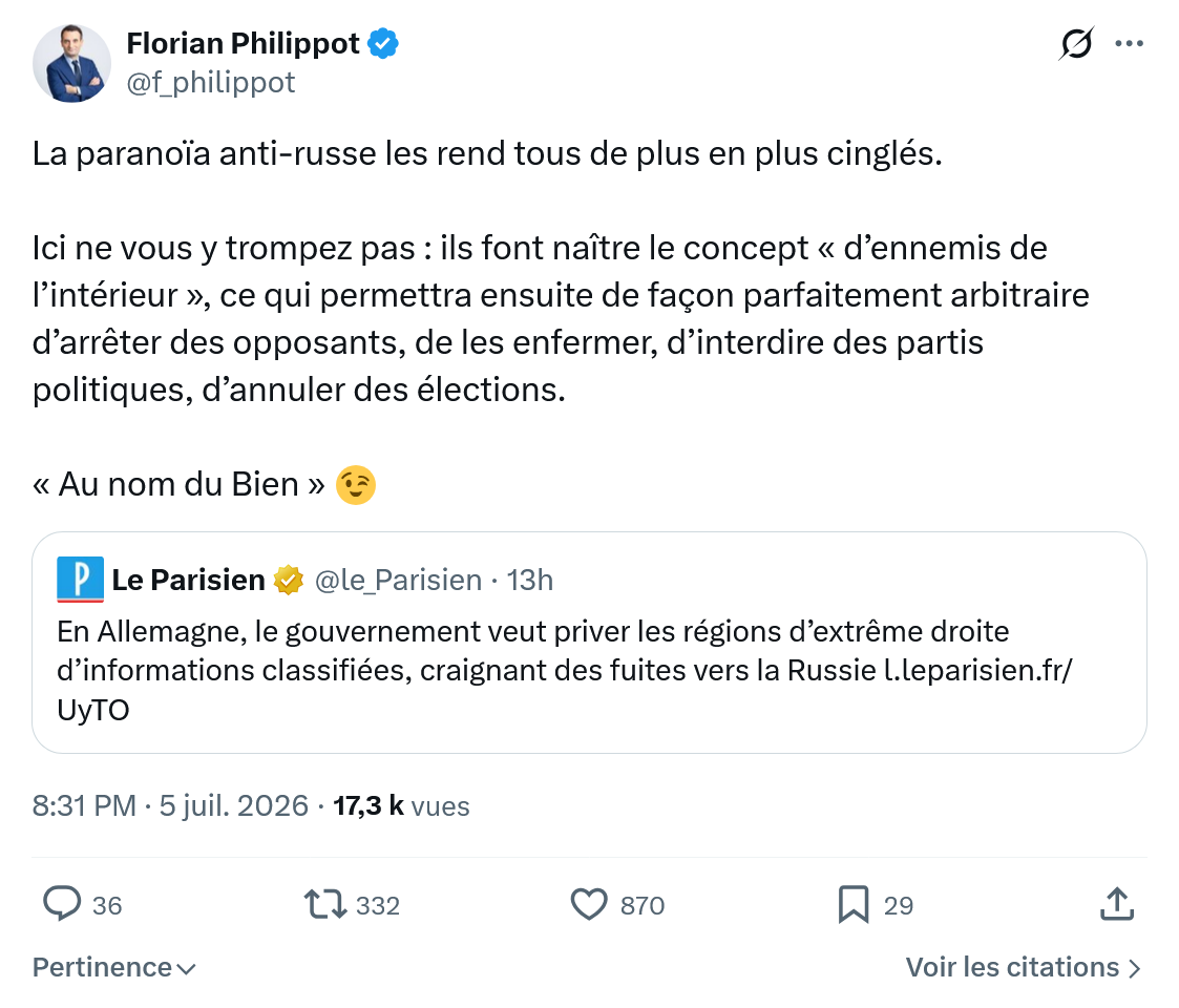 Florian Philippot: La paranoïa anti-russe les rend...