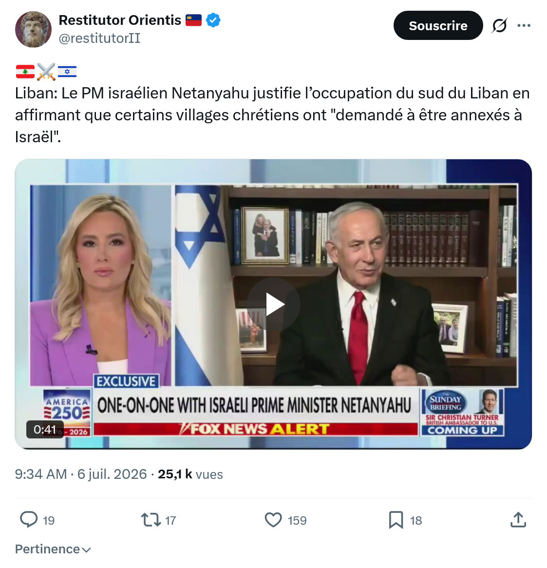 Restitutor Orientis: Liban: Le PM israélien Netanyahu...