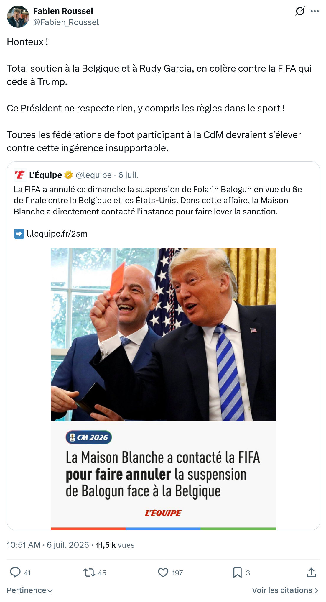 Fabien Roussel: Honteux ! Total soutien à la Belgique...