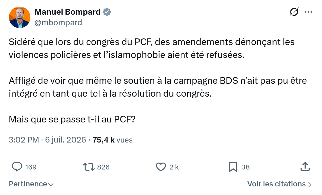 Manuel Bompard: Sidéré que lors du congrès du PCF...