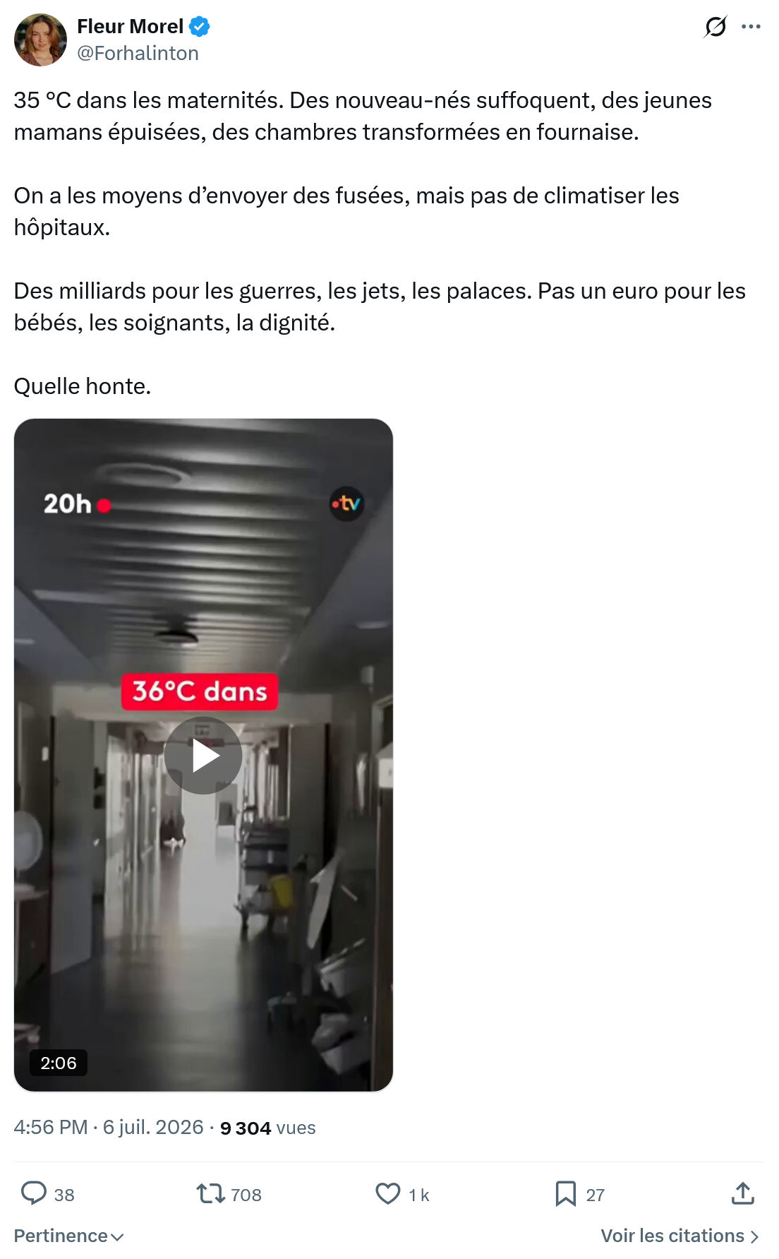 Fleur Morel: 35 °C dans les maternités...