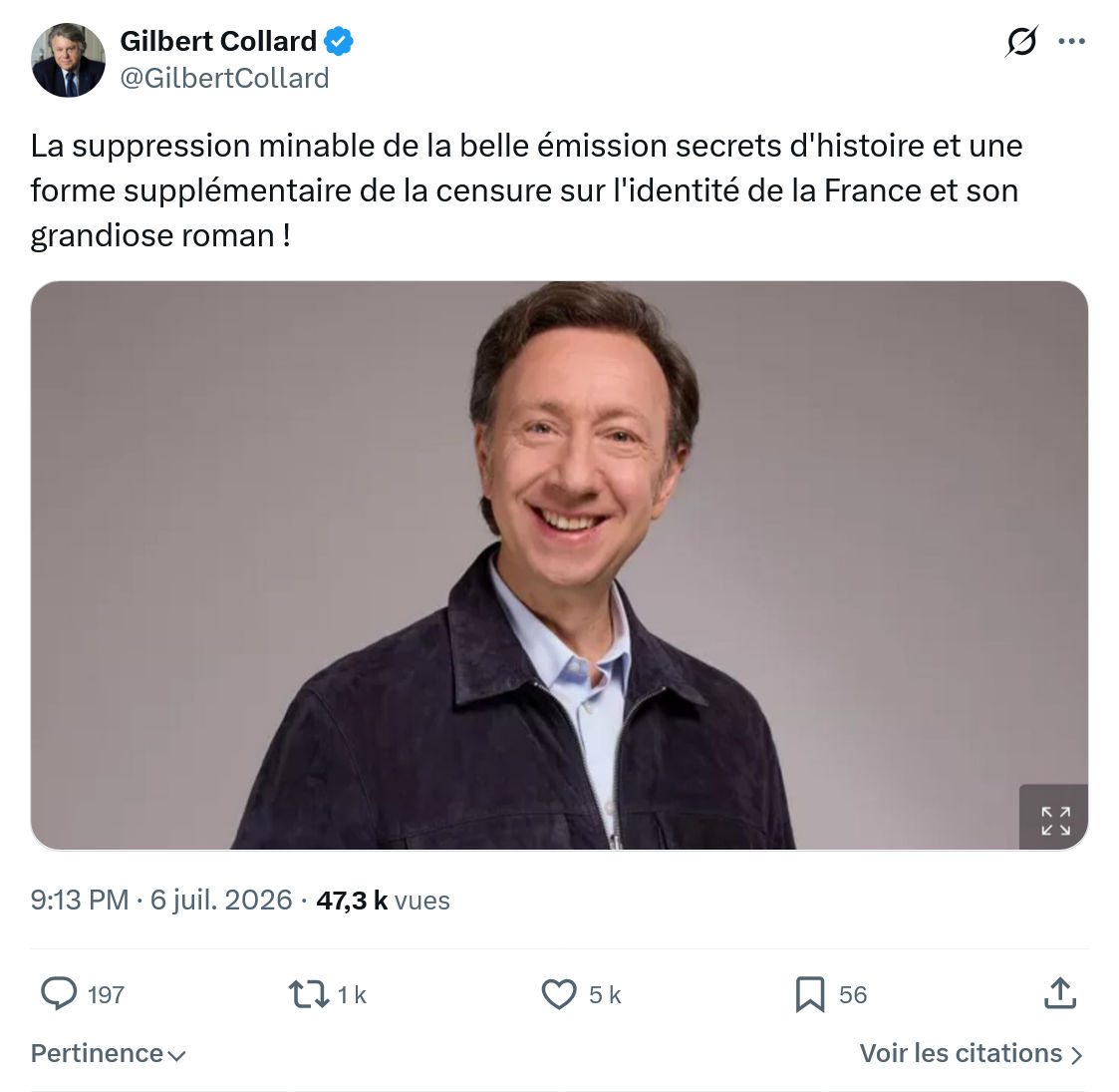 Gilbert Collard: La suppression minable de la belle émission...