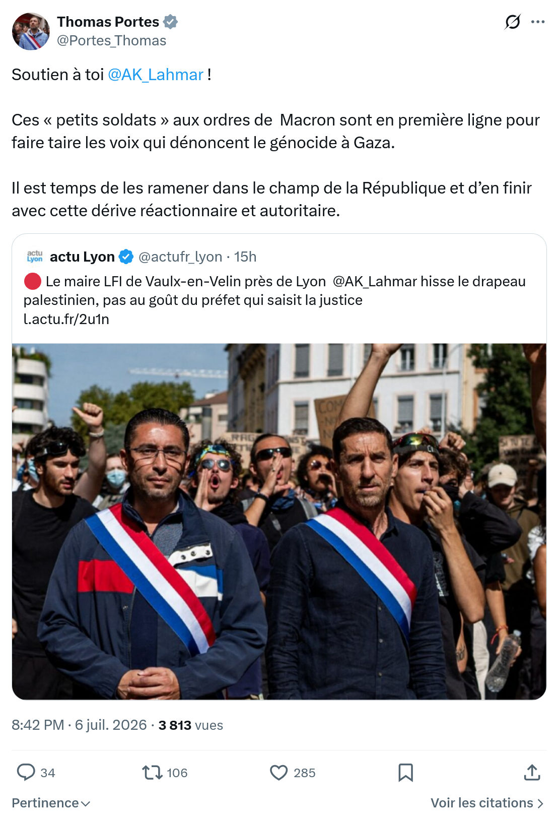 Thomas Portes: Soutien à toi @AK_Lahmar...