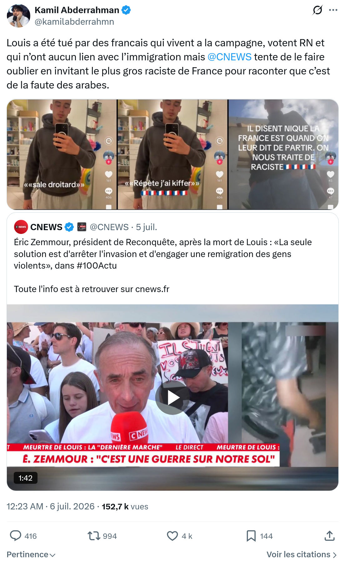 Kamil Abderrahman: Louis a été tué par des francais qui vivent...