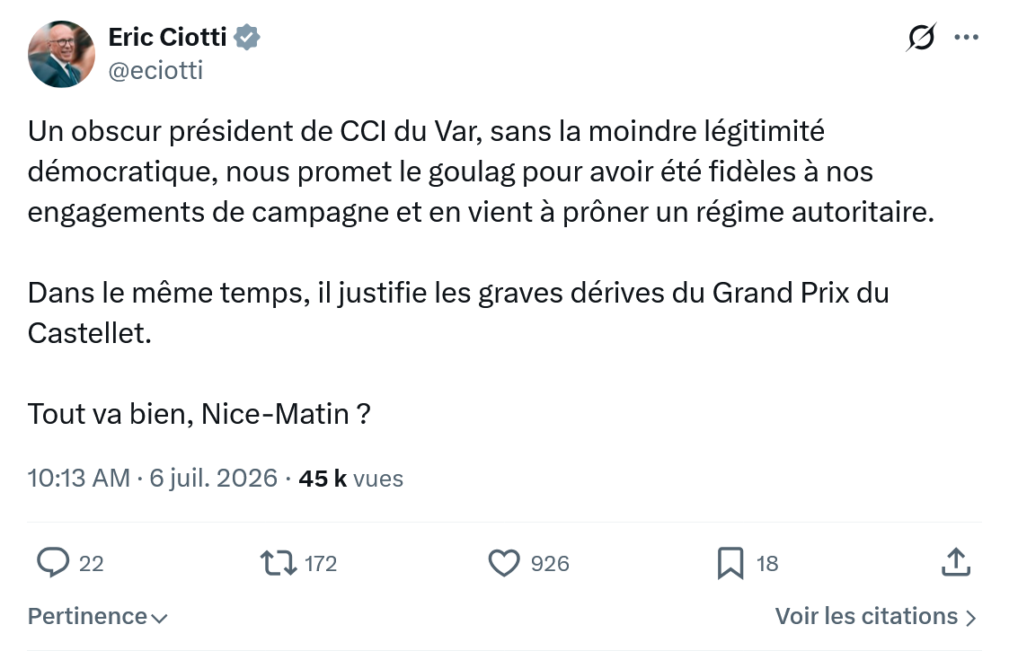 Éric Ciotti: Un obscur président de CCI du Var...