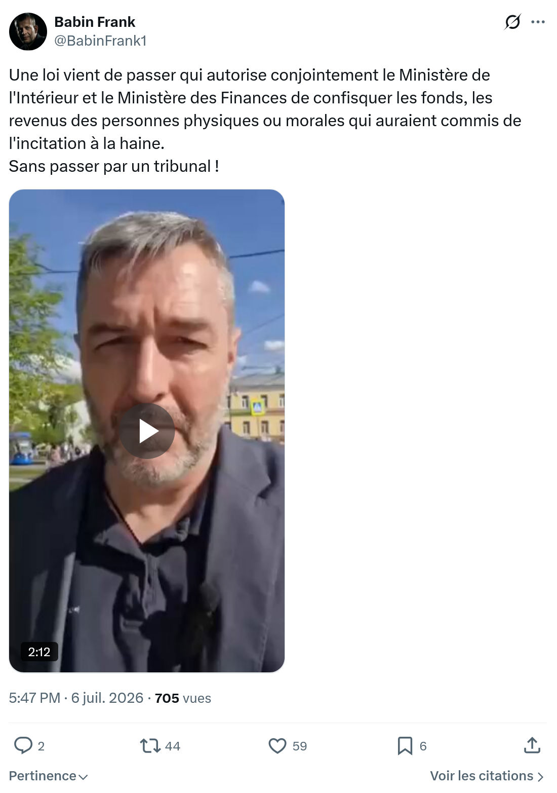 Frank Babin: Une loi vient de passer qui autorise conjointement le Ministère de l'Intérieur et le Ministère des Finances...