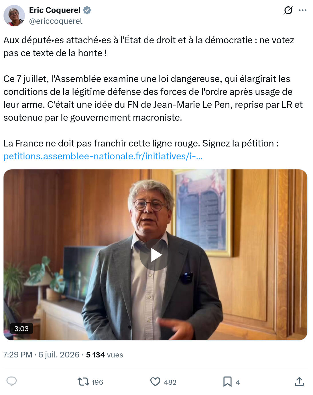 Eric Coquerel: Aux député•es attaché•es à l'État de droit et à la démocratie...