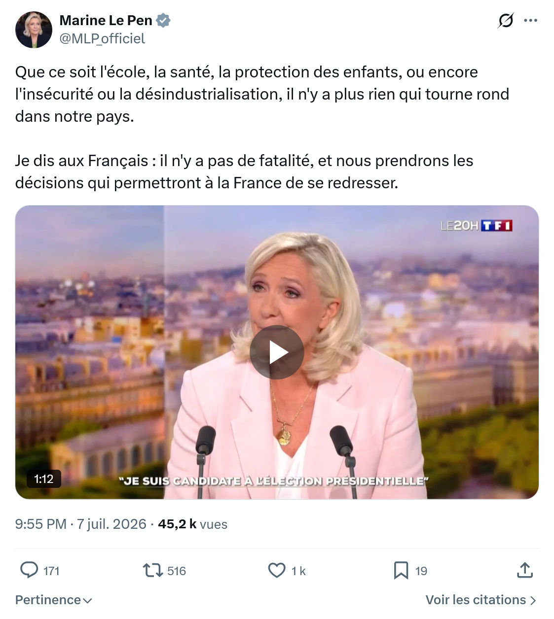 Marine Le Pen: Que ce soit l'école, la santé, la protection des enfants...