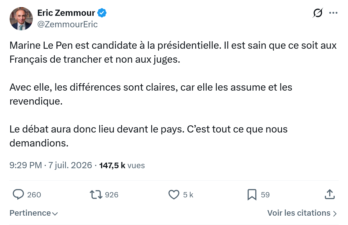 Eric Zemmour: Marine Le Pen est candidate à la présidentielle...