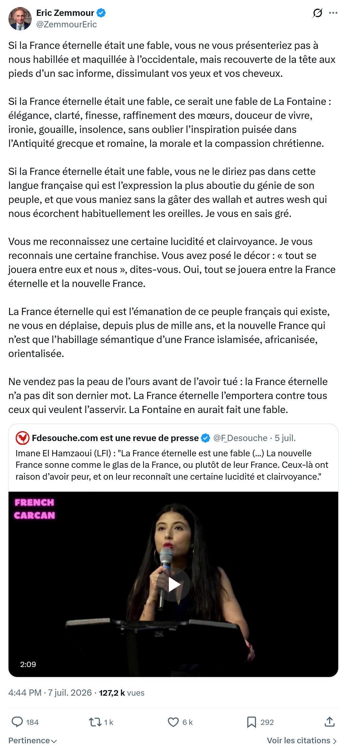 Eric Zemmour: Si la France éternelle était une fable...