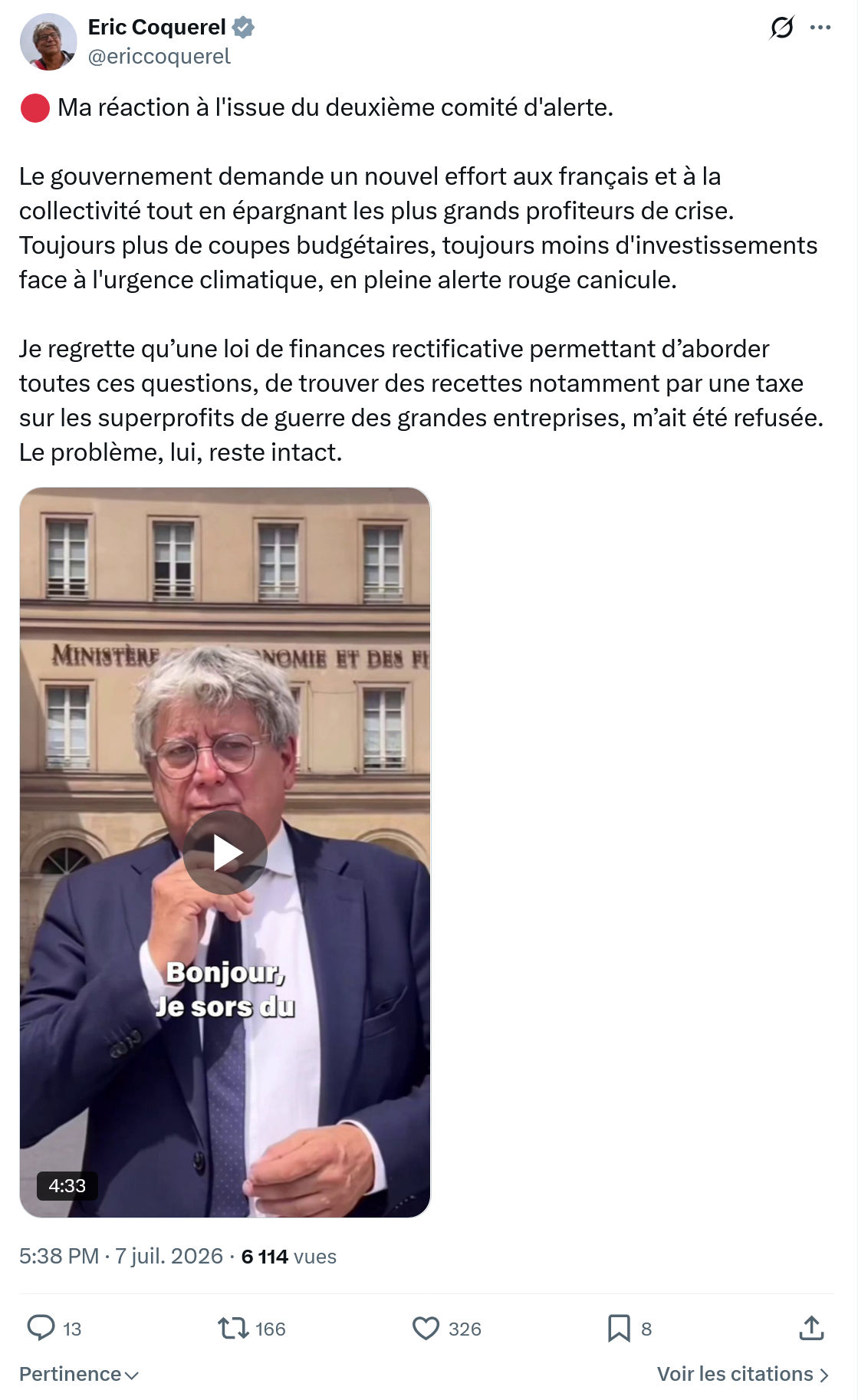 Eric Coquerel: Ma réaction à l'issue du deuxième comité d'alerte...