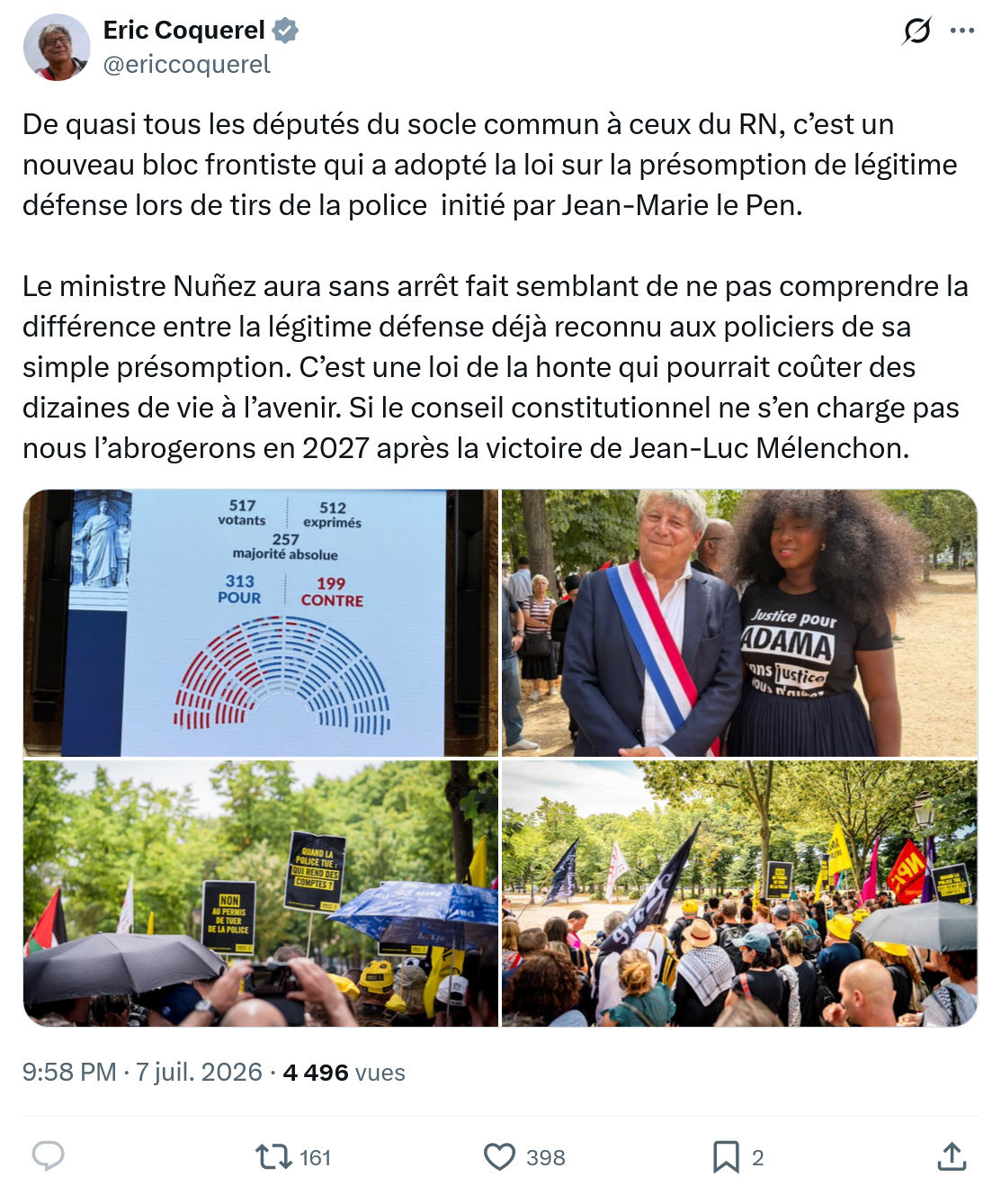 Eric Coquerel: De quasi tous les députés du socle commun à ceux du RN...