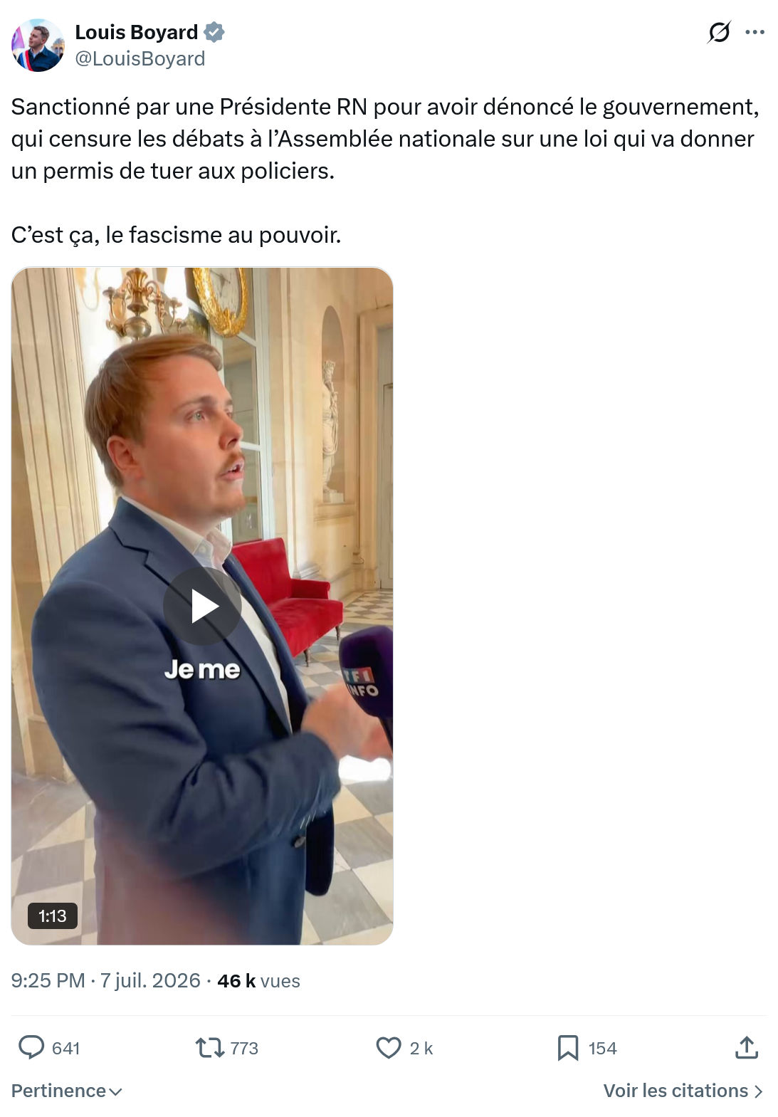 Louis Boyard: Sanctionné par une Présidente RN...