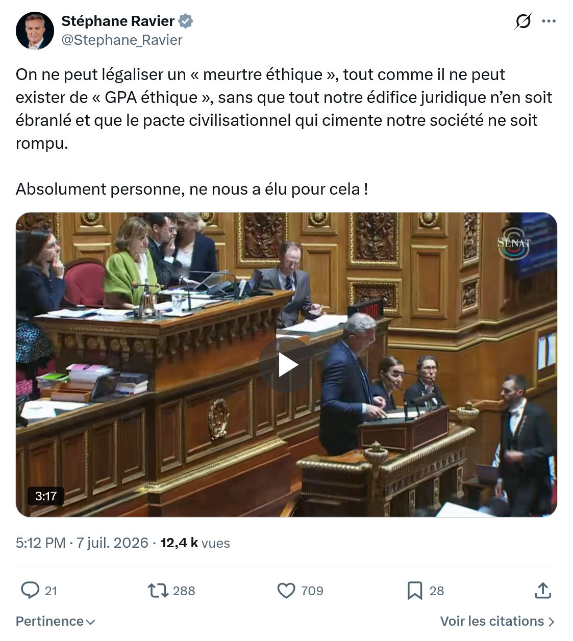 Stéphane Ravier: On ne peut légaliser un « meurtre éthique »...