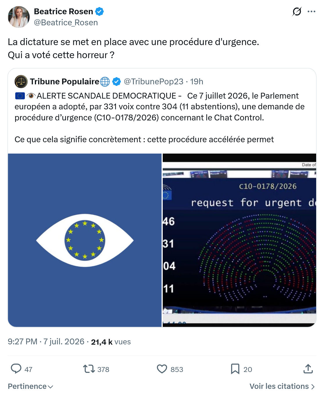 Béatrice Rosen: La dictature se met en place avec une procédure d'urgence...