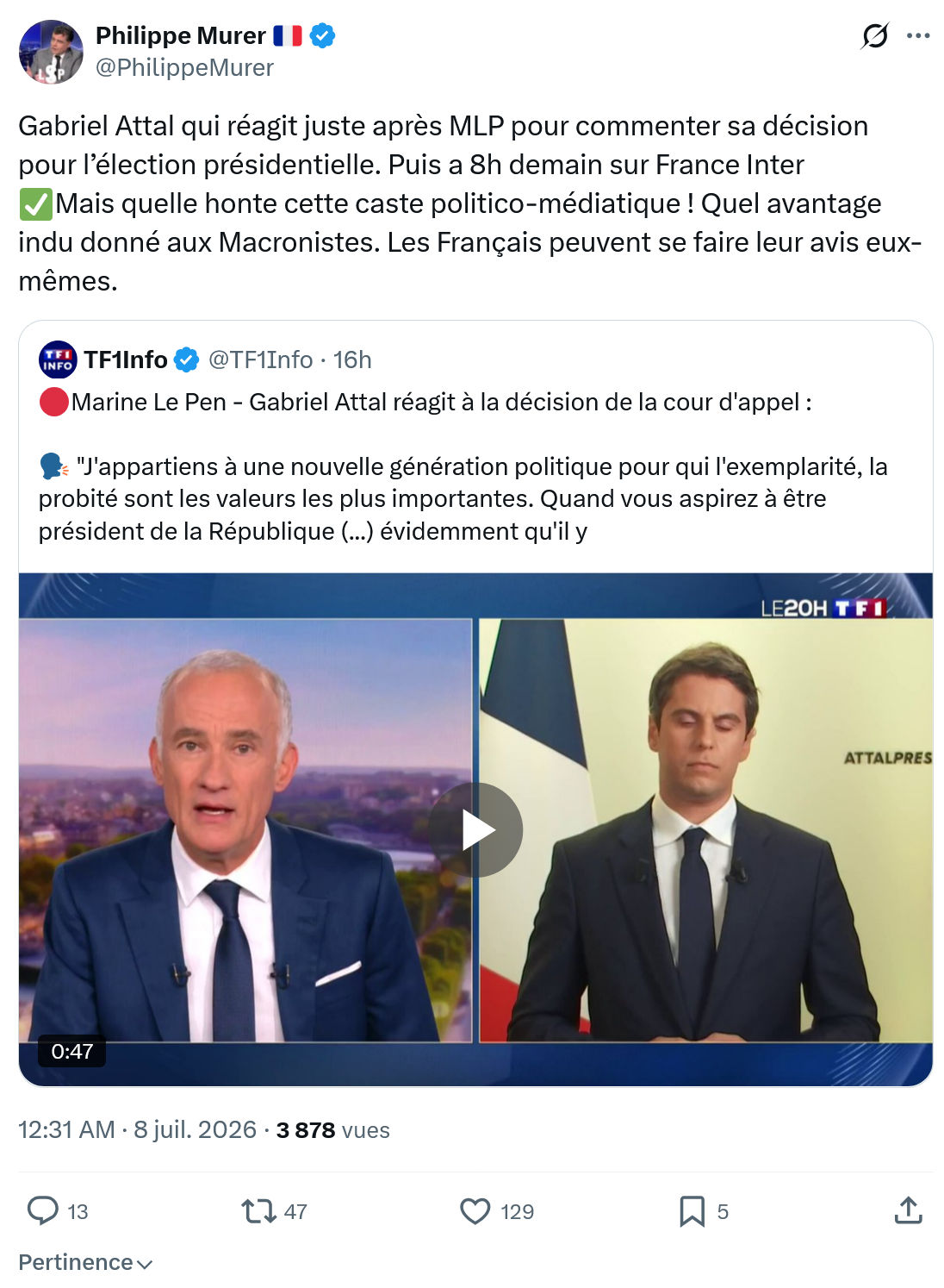 Philippe Murer: Gabriel Attal qui réagit juste après MLP pour commenter...