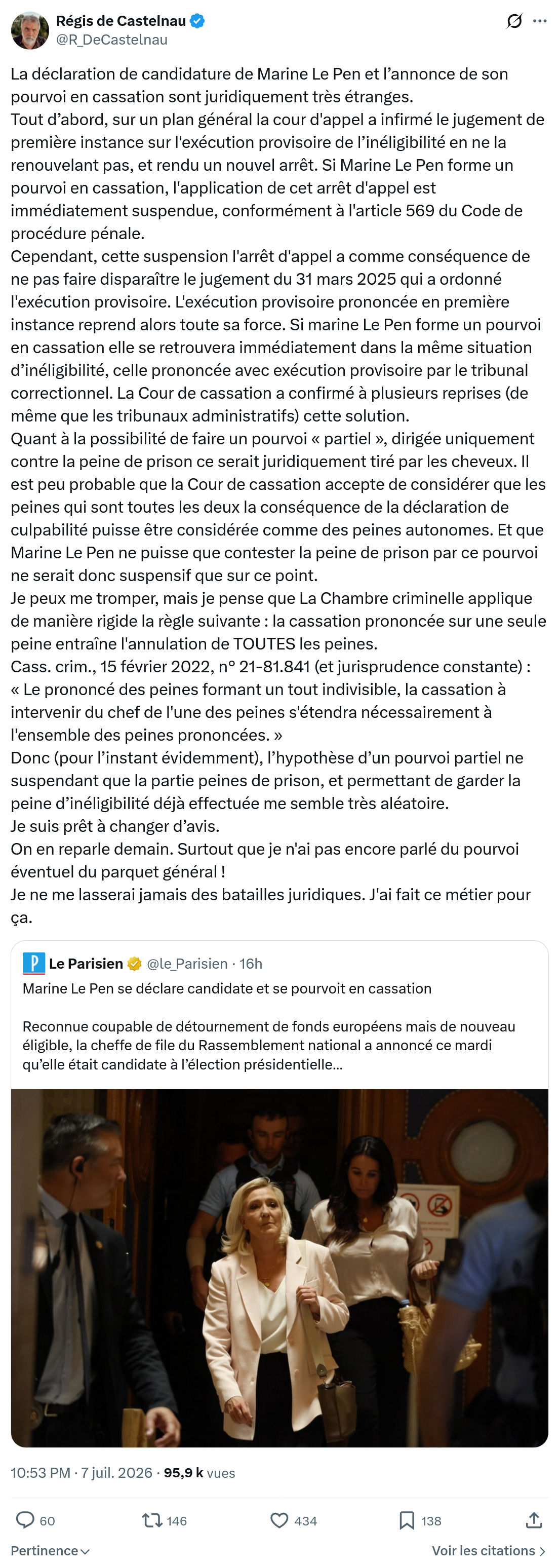 Régis de Castelnau: La déclaration de candidature de Marine Le Pen...