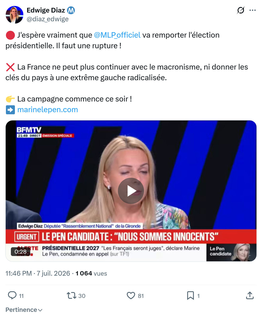 Edwige Diaz: J'espère vraiment que @MLP_officiel...