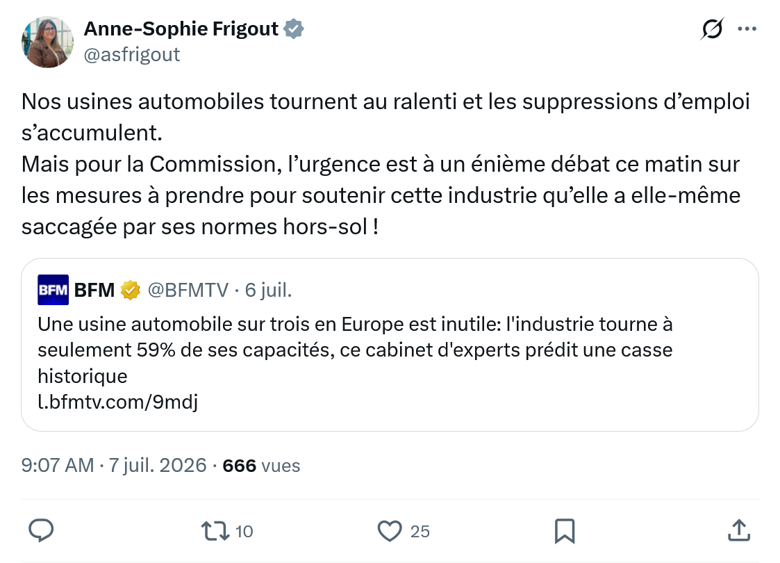 Anne-Sophie Frigout: Nos usines automobiles tournent au ralenti et les suppressions d’emploi s’accumulent...
