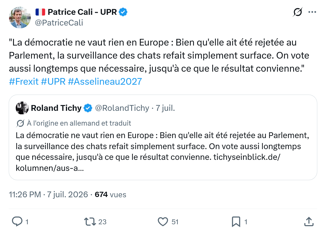 Patrice Cali: La démocratie ne vaut rien en Europe...