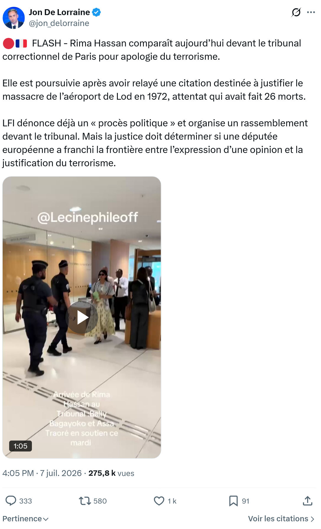 Jon De Lorraine: FLASH - Rima Hassan comparaît aujourd’hui...