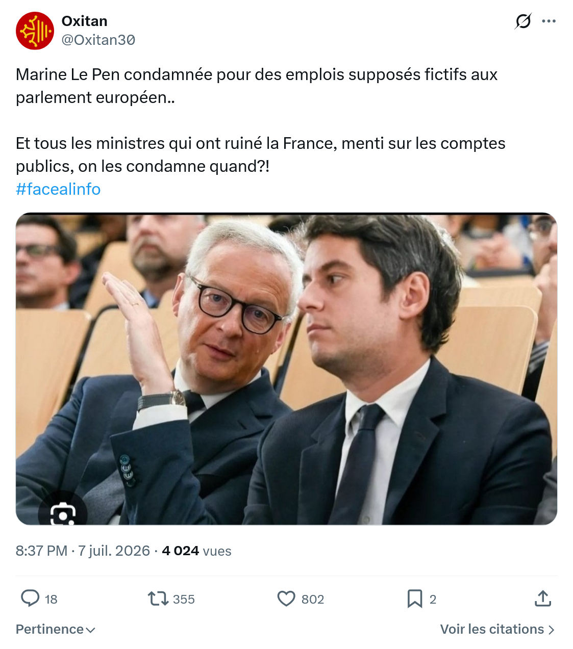 Oxitan: Marine Le Pen condamnée pour des emplois...