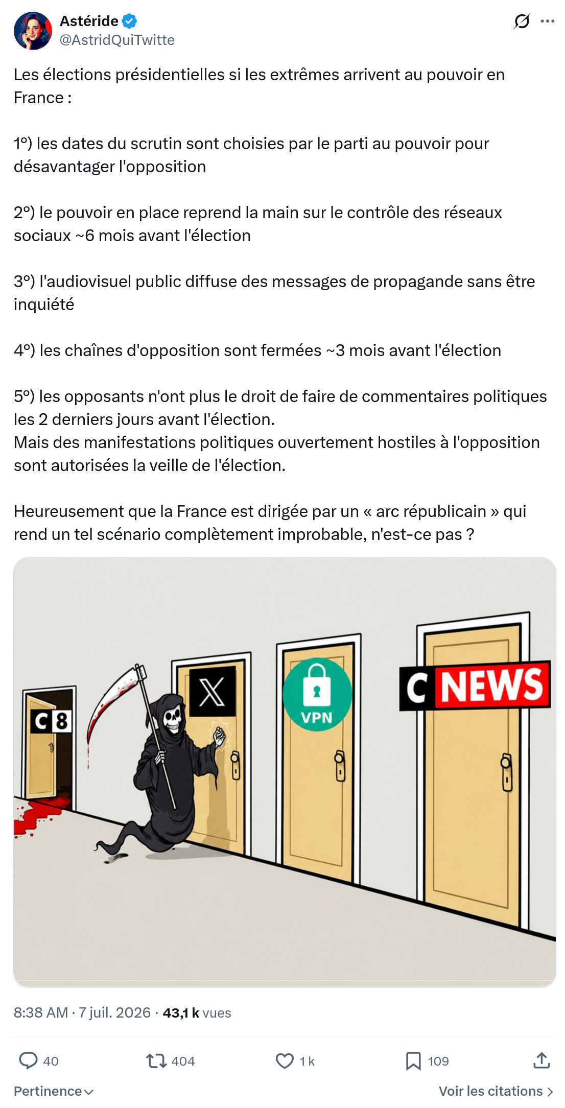 Astéride: Les élections présidentielles si les extrêmes arrivent au pouvoir en France...