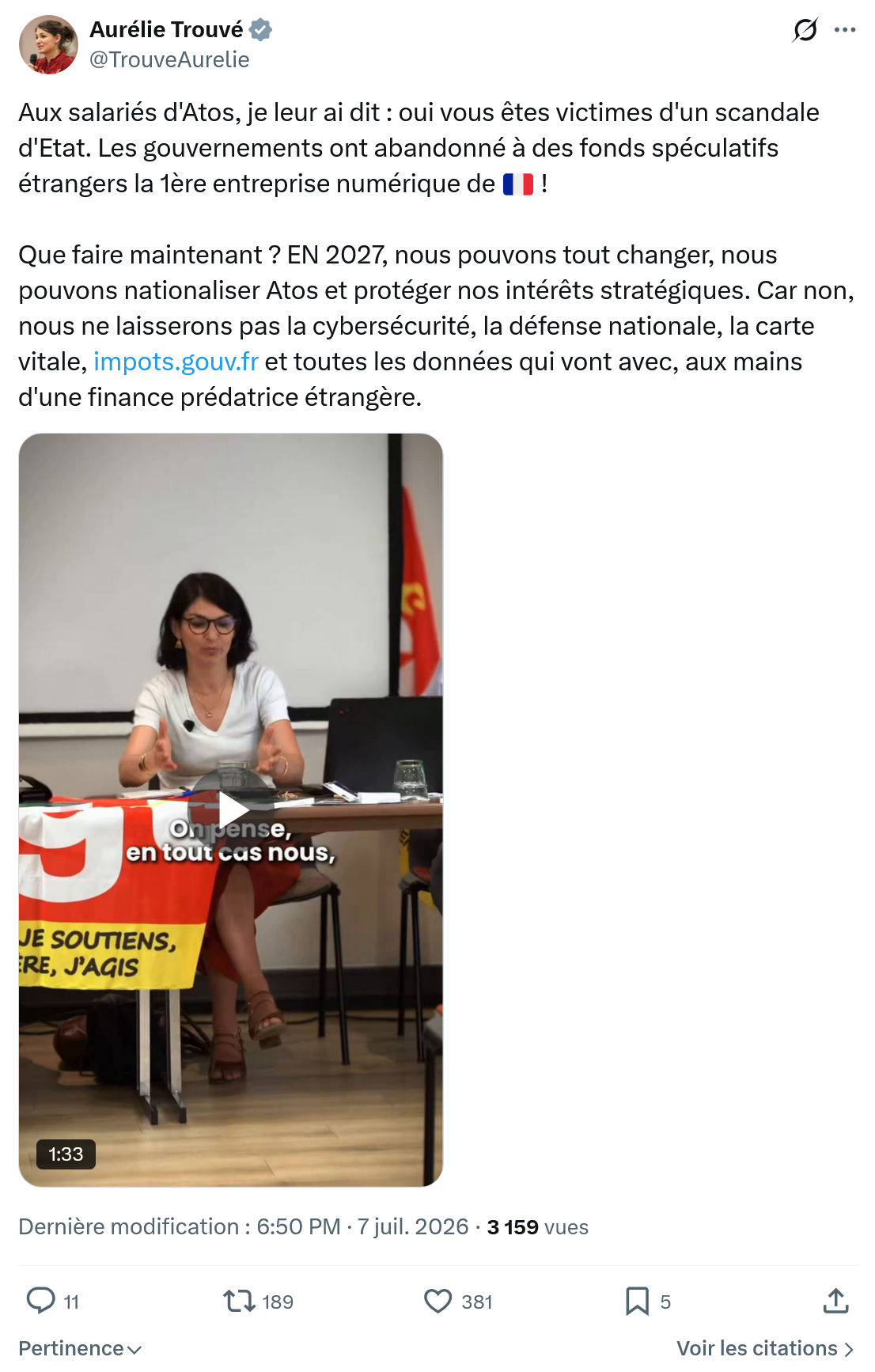 Aurélie Trouvé: Aux salariés d'Atos, je leur ai dit...