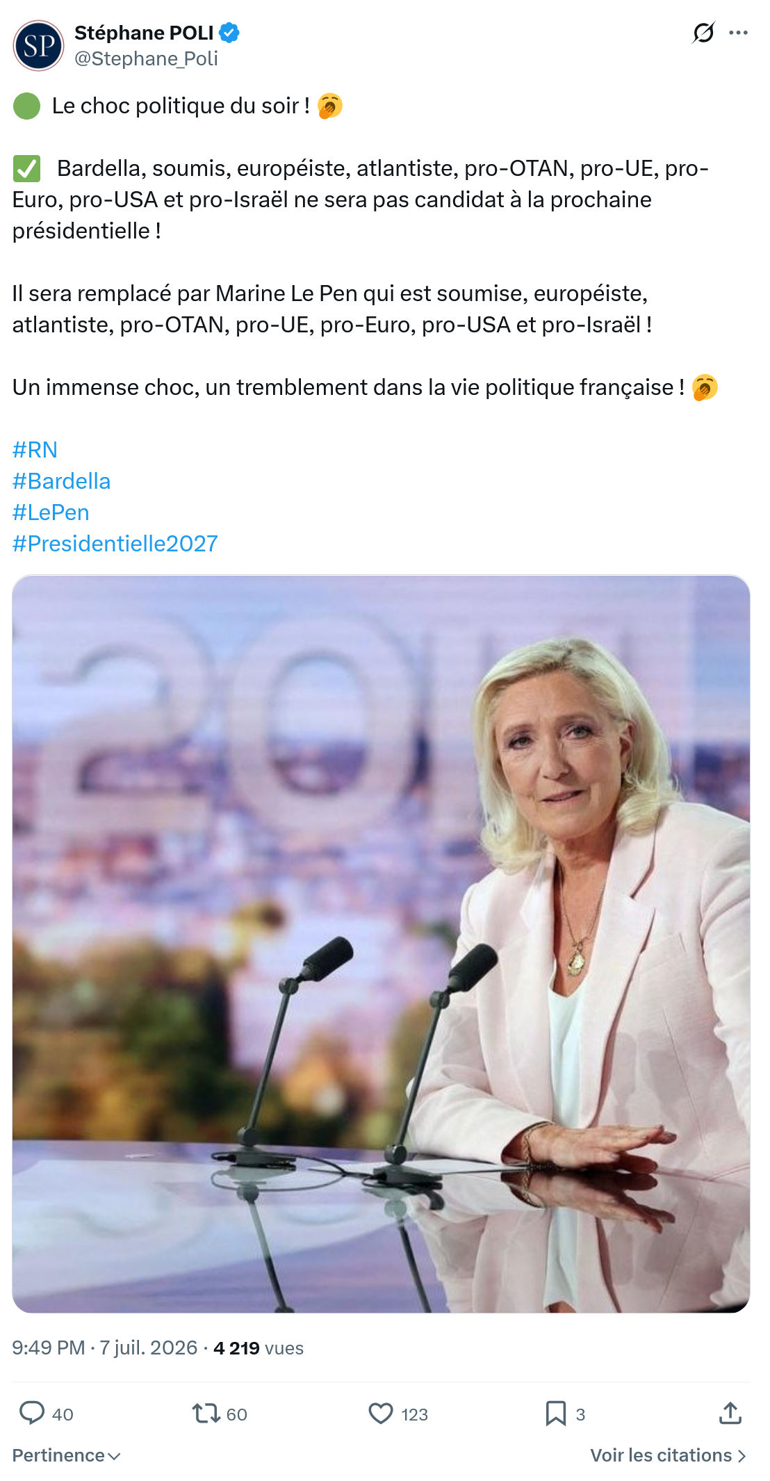 Stephane Poli: Le choc politique du soir...