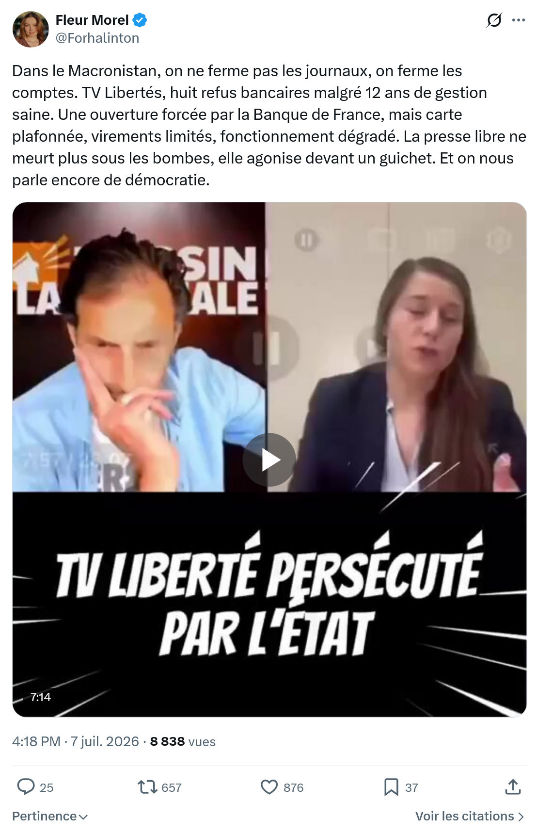 Fleur Morel: Dans le Macronistan, on ne ferme pas les journaux...