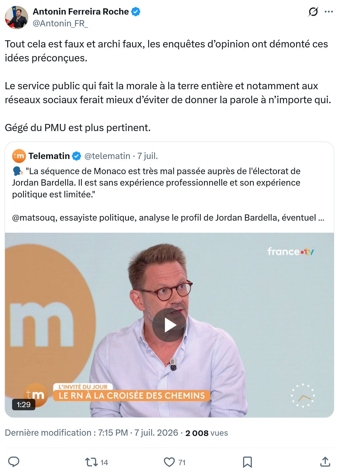 Antonin Ferreira Roche: Tout cela est faux et archi faux...
