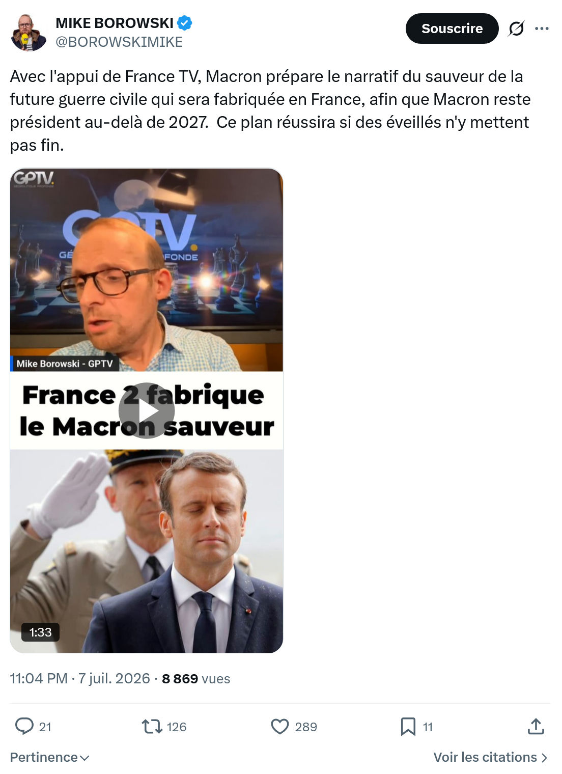 Mike Borowski: Avec l'appui de France TV...