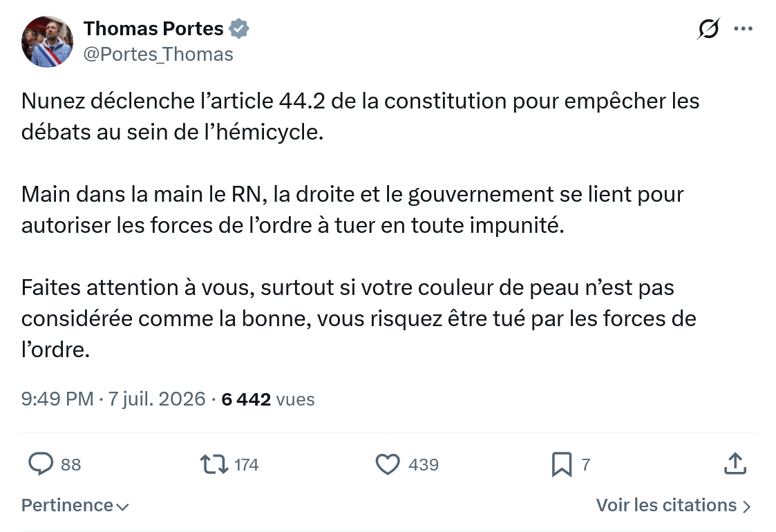 Thomas Portes: Nunez déclenche l’article 44.2 de la constitution...