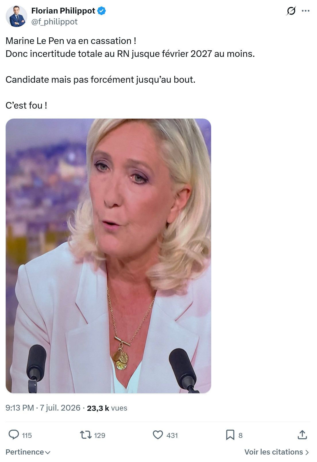 Florian Philippot: Marine Le Pen va en cassation...