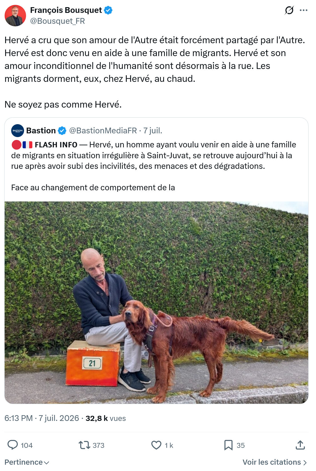 François Bousquet: Hervé a cru que son amour de l'Autre...