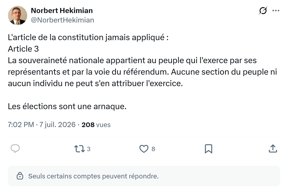Norbert Hekimian: L'article de la constitution jamais appliqué...