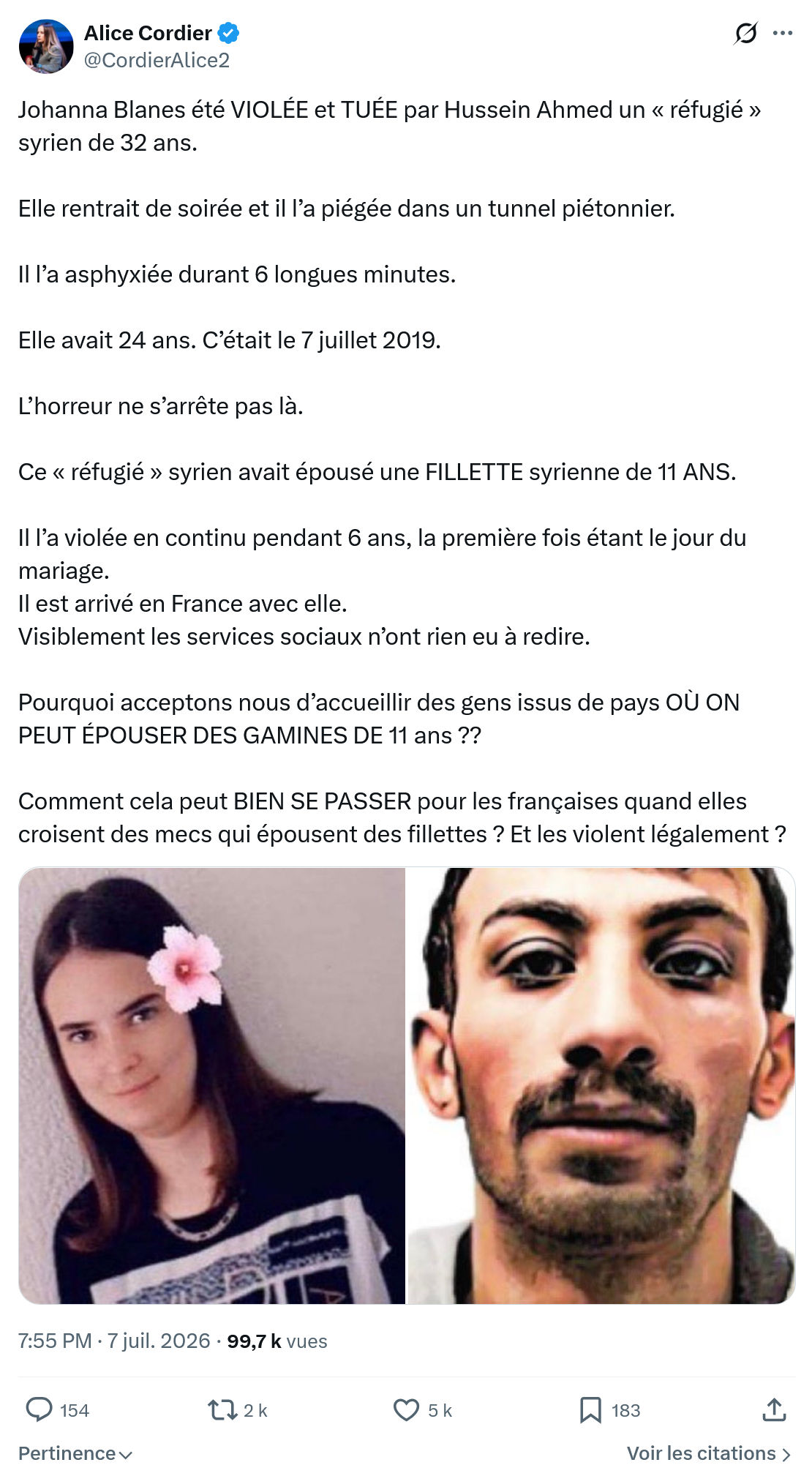 Alice Cordier: Johanna Blanes été VIOLÉE et TUÉE par Hussein Ahmed...