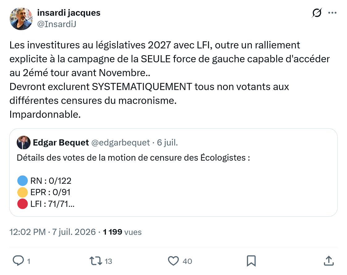 Insardi Jacques: Les investitures au législatives 2027 avec LFI...