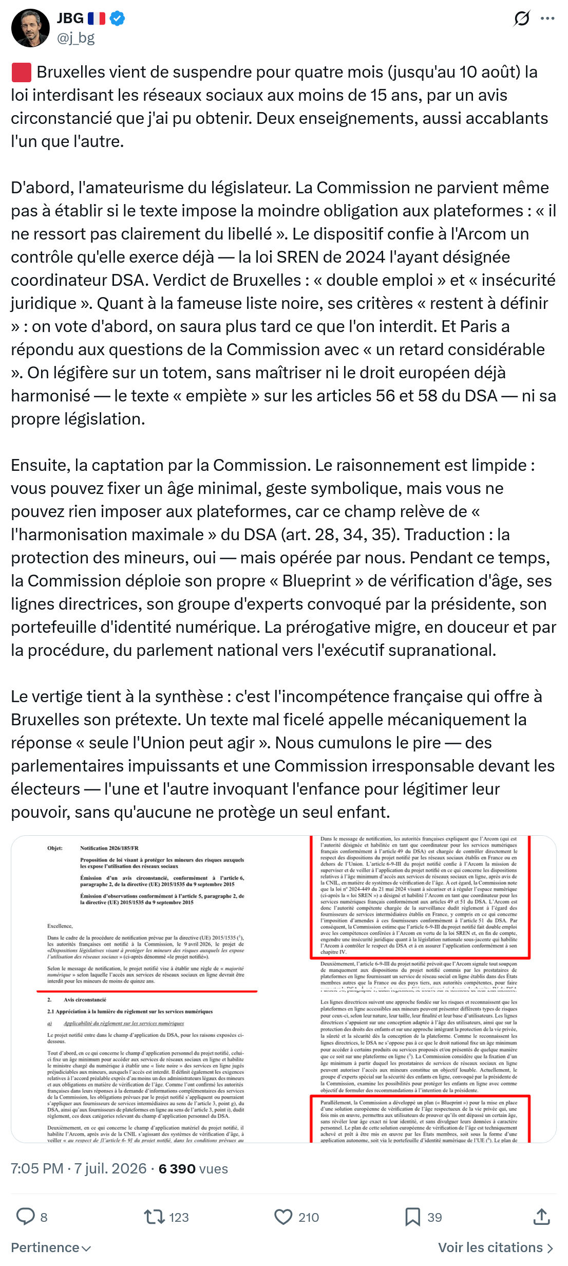 JBG: Bruxelles vient de suspendre pour quatre mois...