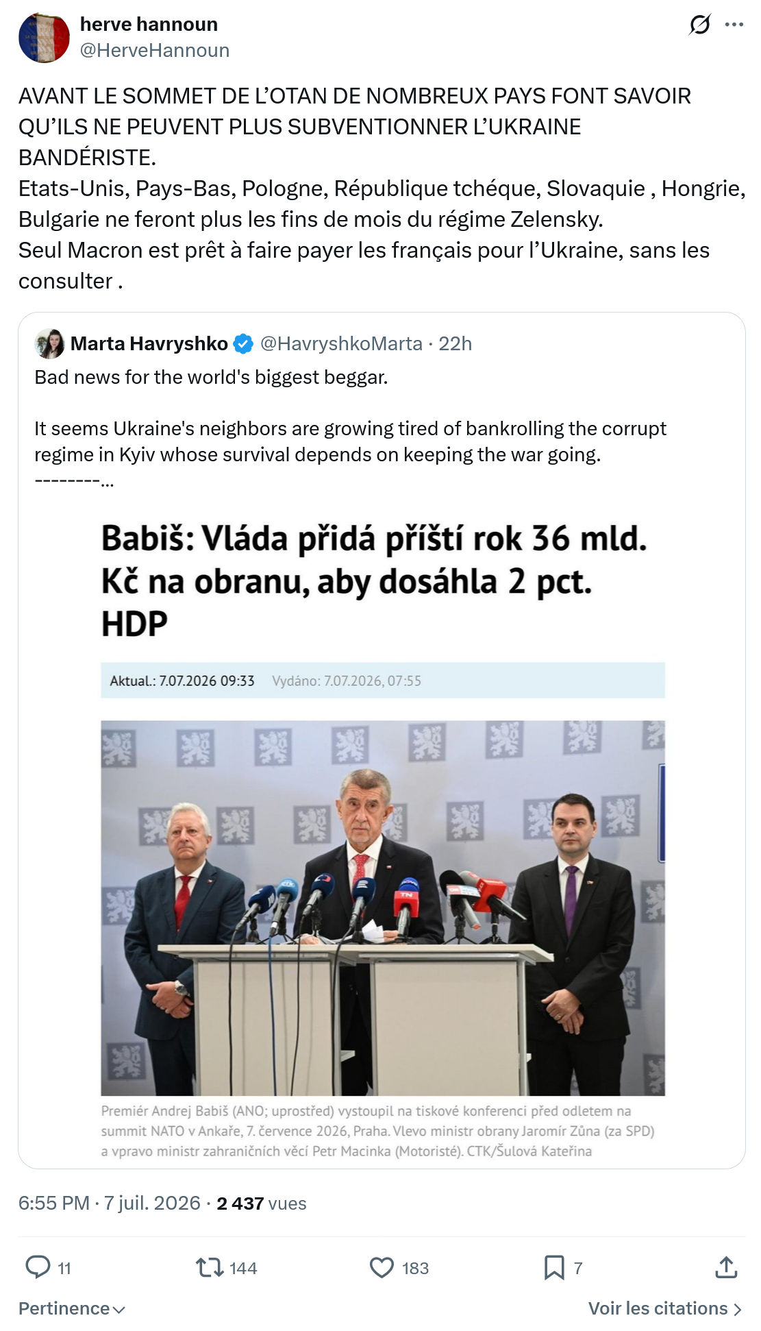 Herve Hannoun: AVANT LE SOMMET DE L’OTAN DE NOMBREUX...